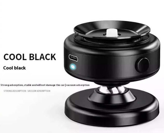 Magnetic car phone holder in cool black design with strong adsorption and stable grip for easy device access.