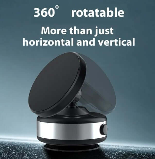 Magnetic car phone holder with 360° rotatable design for versatile positioning.