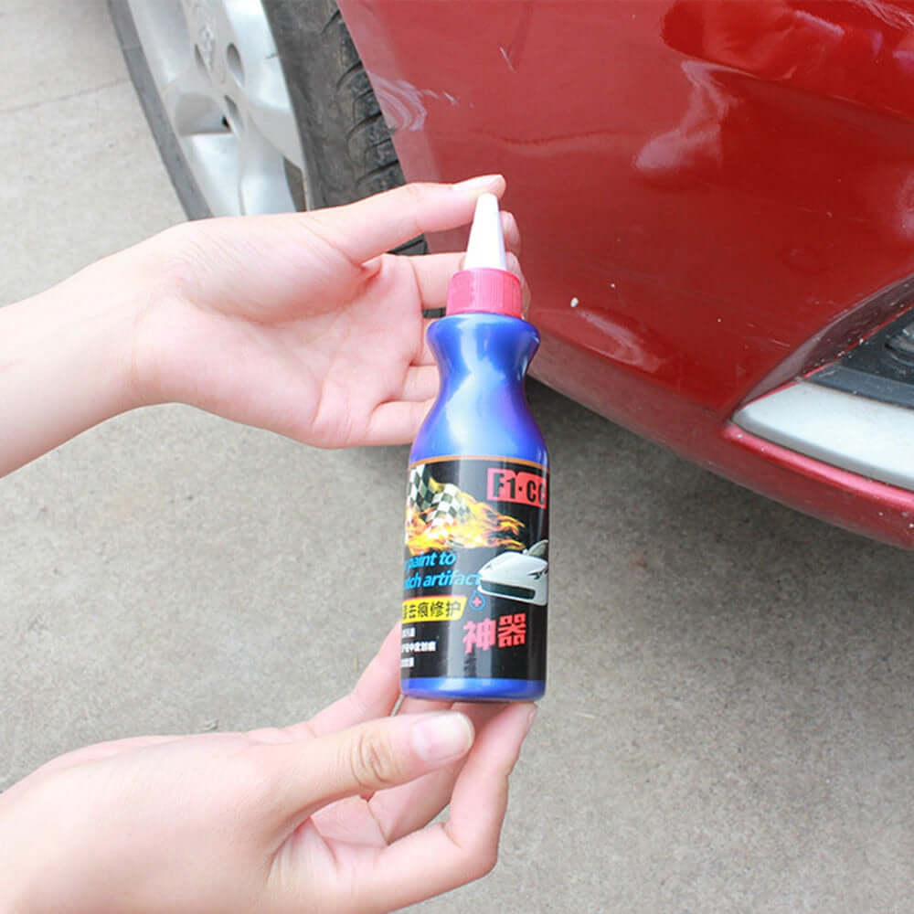 Car scratch remover pen used to eliminate scratches and restore shine on vehicle paint.