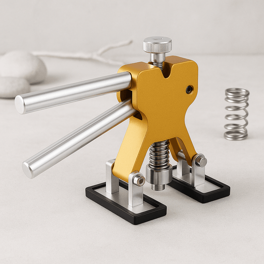 Paintless car dent repair tool with adjustable arms and strong base for effective dent removal.