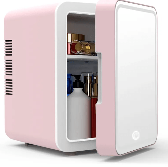 Mini Beauty Fridge with Light, compact refrigerator for skincare products with built-in light, portable and stylish.