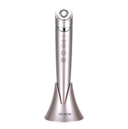 Pulse RF Beauty Device – Ultrasonic and vibration beauty tool in light gold design for home use.