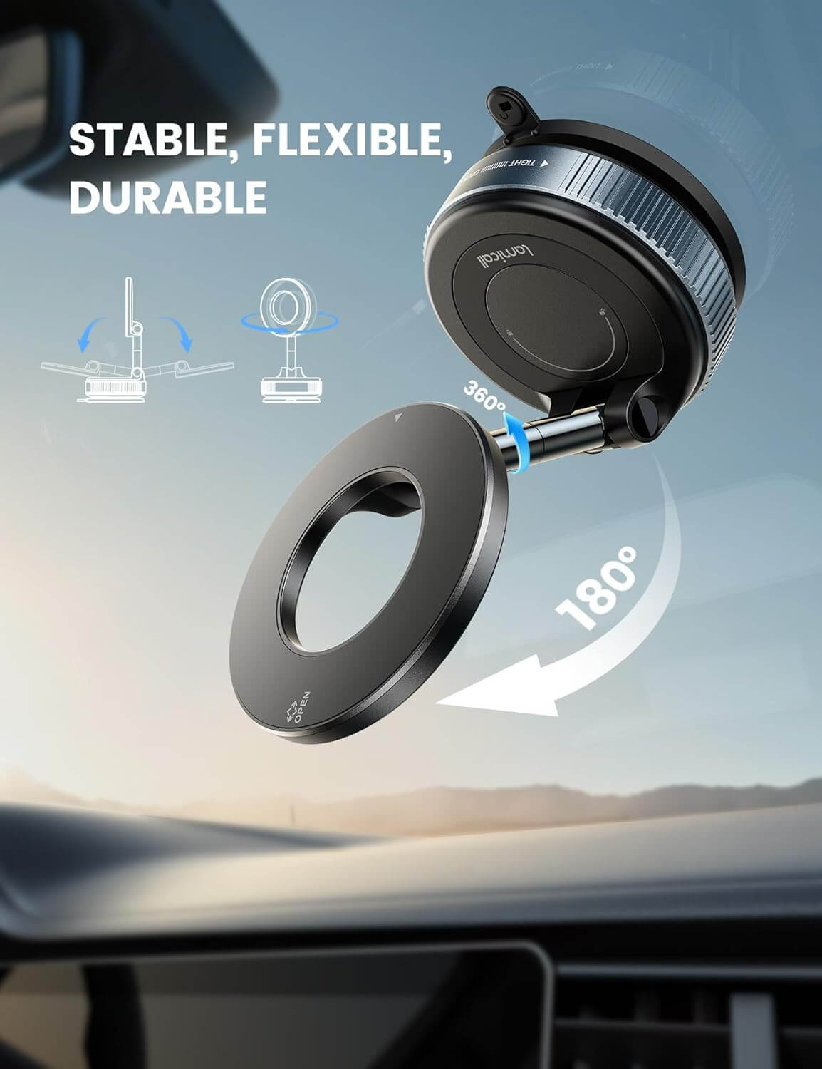Ultimate Car Phone Grip showcasing its stable, flexible, and durable design for easy phone access in vehicles.