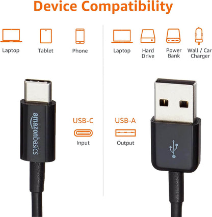Device compatibility of Rapid Charge USB-C Cable Pack for various devices including laptop, tablet, and phone.