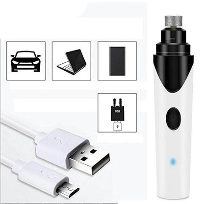 Rechargeable pet nail clipper with USB charging cable and grinding wheel for easy pet nail care