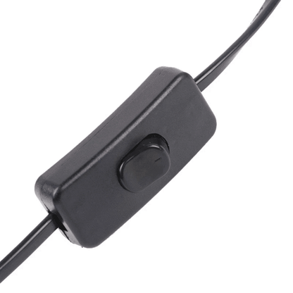 Close-up of a black switch on a cable, used for controlling electronic devices.