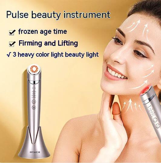 Pulse RF Beauty Device for firming and lifting with three color light features.
