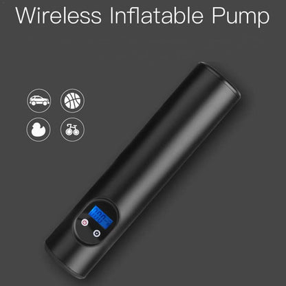 Mini digital tire air pump shown in black, efficient for inflating various items quickly.