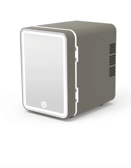 Mini Beauty Fridge with Light in a compact design, featuring a built-in light for easy access to skincare products.