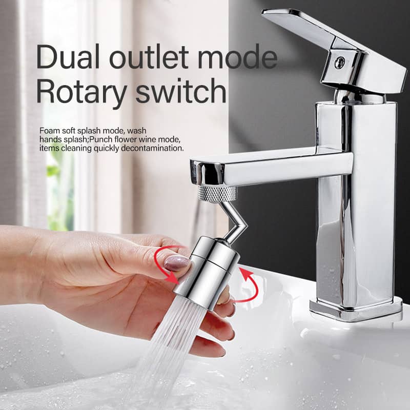 Universal faucet splash guard filter with dual outlet mode and rotary switch for versatile cleaning.