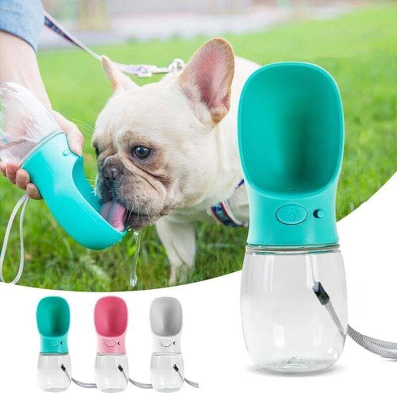 AquaPaws™ portable pet water bottle in use, providing convenient hydration for dogs outdoors.