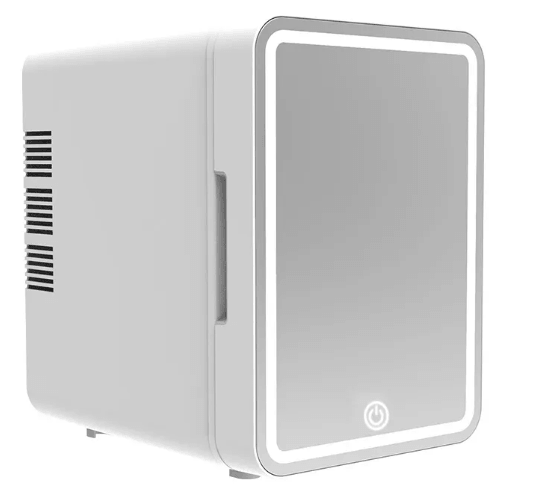 Mini Beauty Fridge with Light for skincare and makeup storage with built-in lighting for visibility.
