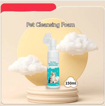 Pet Cleaning Gloves & Wipes - Pet Paw Cleaner Foam in 150ml packaging with a playful design for pet hygiene.