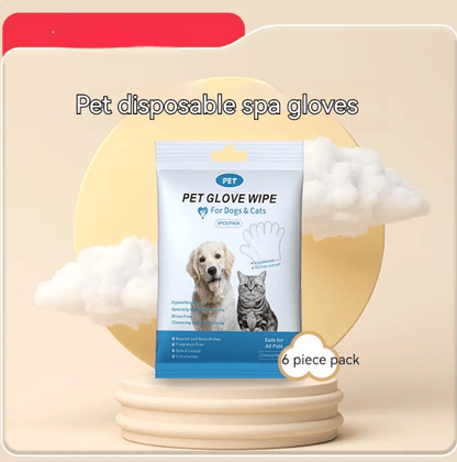 Pet Cleaning Gloves & Wipes in a 6 piece pack for easy pet hygiene.