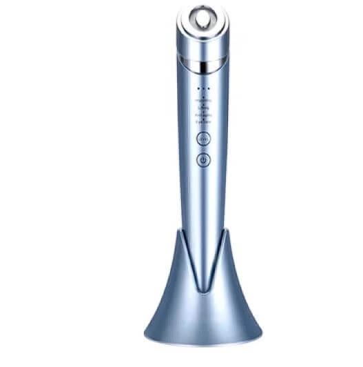 Pulse RF Beauty Device in mist blue color, battery powered, designed for home use with adjustable settings.